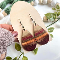 Earth Tone Brush Stroke Wood Teardrop Earrings