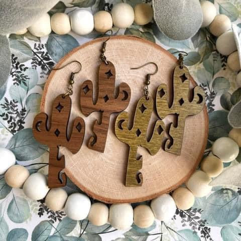 Cactus and Horse Wood Earrings