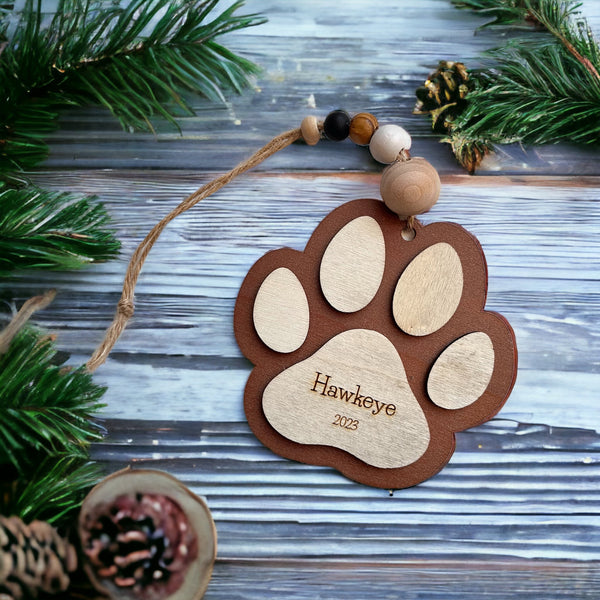 Paw Print Personalized Wood Ornament