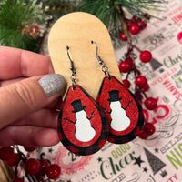 Snowman Gingham Sub Wood Earrings