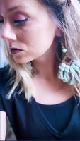 Dusty Blue Walnut Wood Macrame Earrings