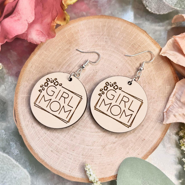 Girl Mom Ivory Wood Earrings