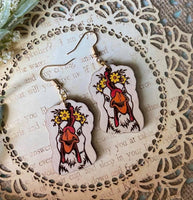 Hand Painted Wood Chicken Earrings