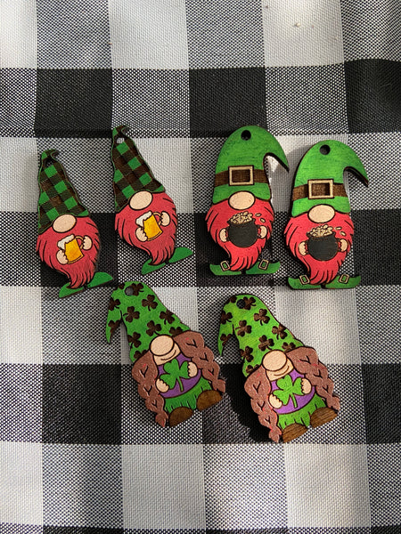 Hand painted Wood Leprechaun Earrings