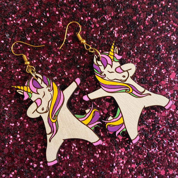 Wood Unicorn Hand Painted Earrings