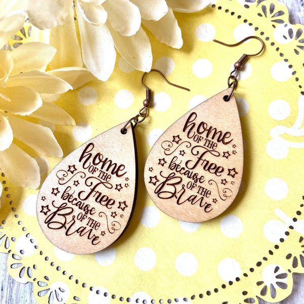 “Home Of The Free” Maple Teardrop Earrings