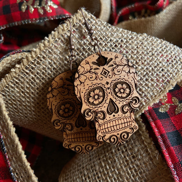 2” Skull Wood Earrings