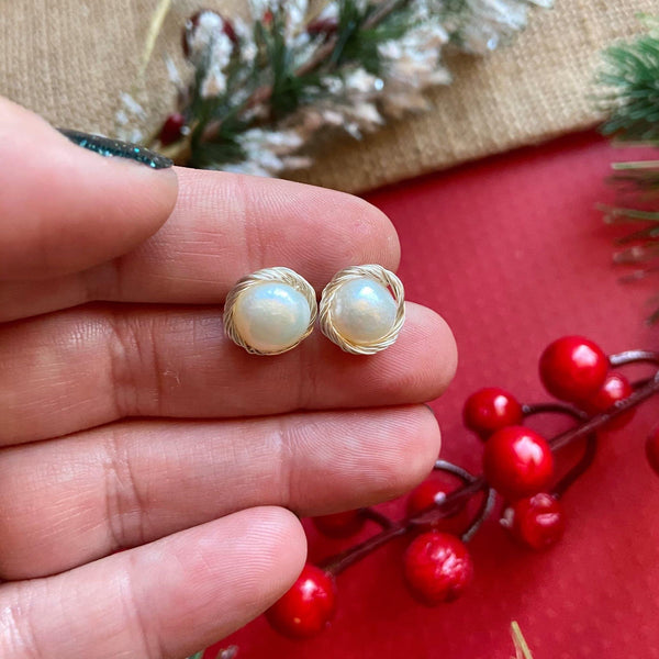 Ivory Freshwater Pearl Sterling Silver Stud Earrings