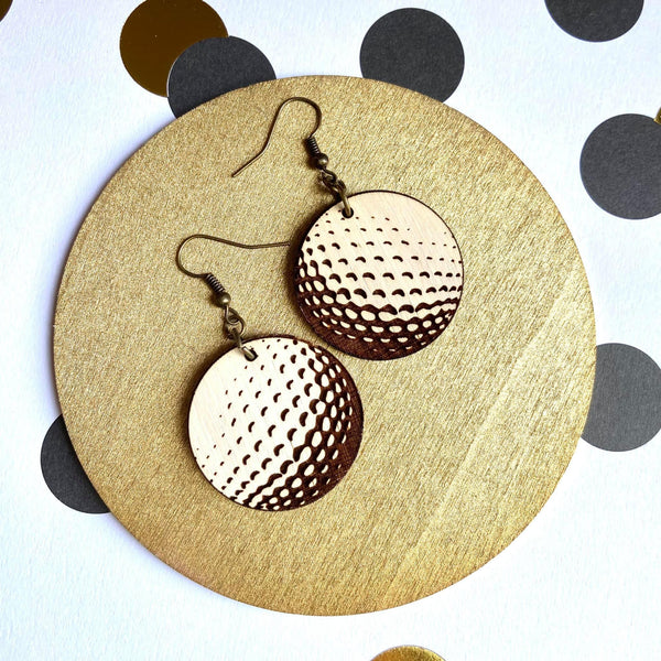 Whitewashed Wood Golf Ball Earrings