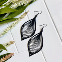 Thread Strung Black Petal Earrings