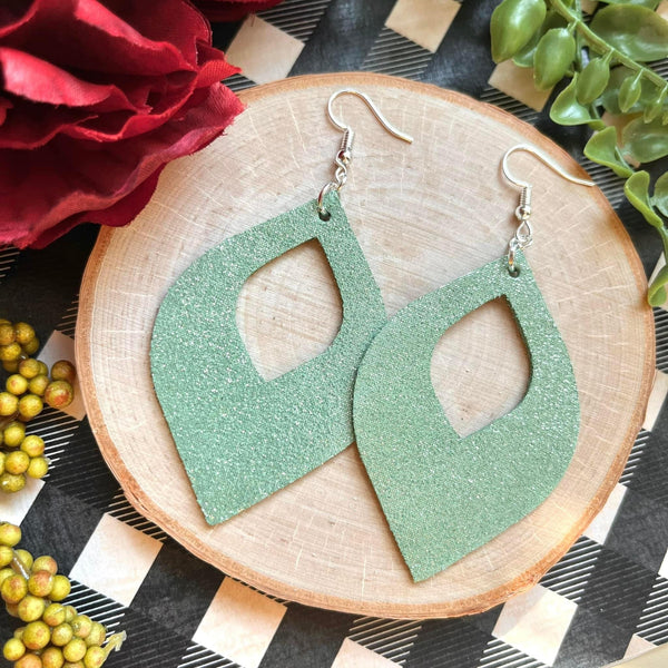 Mint Shimmer Leather Petal Earrings