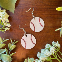 Whitewashed Baseball Wood Earrings