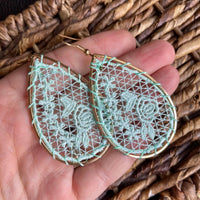 Aqua Embroidered Teardrop Earrings