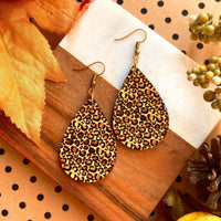 Cheetah Wood Teardrop Earrings