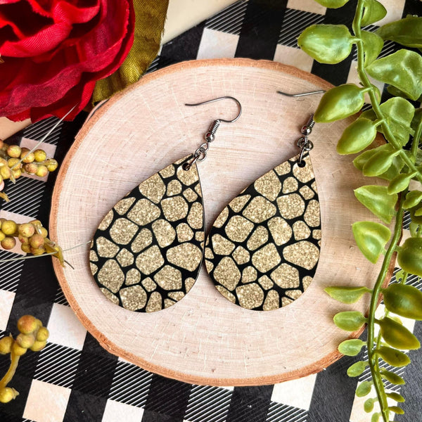 Giraffe Sub Wood Teardrop Earrings