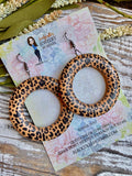 Lightweight Wood Cheetah Hoop Earrings