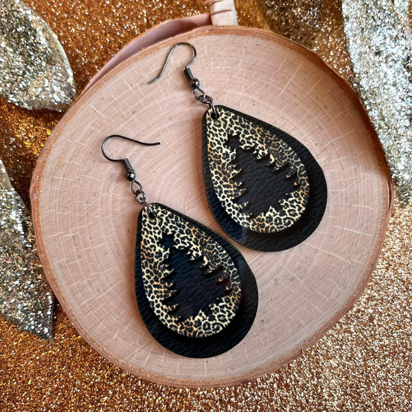 Cheetah and Black Cheetah Sub Wood Earrings