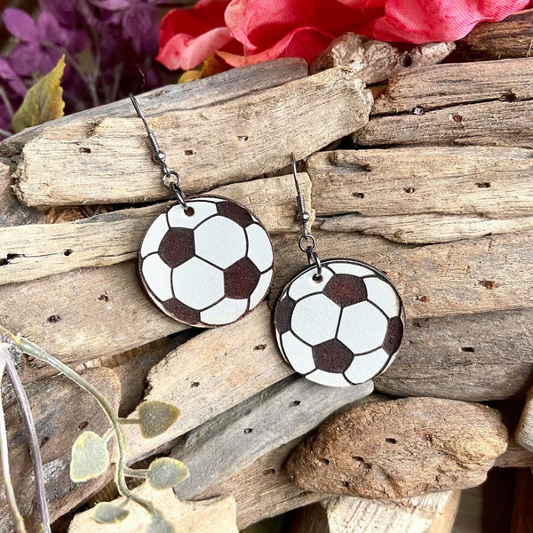 Soccer Engraved Leather Earrings