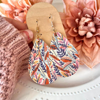 Spring Floral Cork on Leather Teardrop Earrings