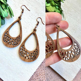 Boho Hollow Teardrop Wood Earrings