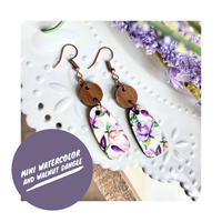 Purple Watercolor Floral Wood Earrings