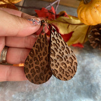 Engraved Cheetah Wood Earrings