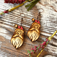 Vintage Wood Santa Dangle Earrings