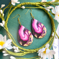 Purple Agate Swirled Wood Earrings