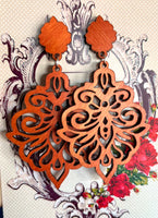 Wood Intricate Petal Studded Dangle Earrings (More Colors Available)