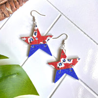 Red, White, and Blue Joined Leather Star Earrings