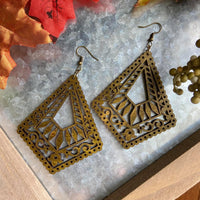 Intricate Wood Diamond Earrings