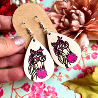 Silly Filly Wood Horse Teardrop Earrings