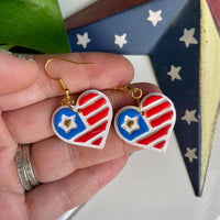 Hand Painted Flag Polymer Clay Hearts Earrings