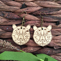 Geometric Wood Bear Earrings