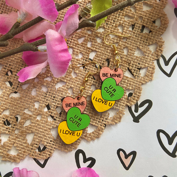 Wood Candy Heart Earrings