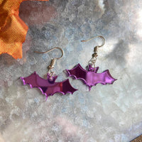 Purple Mirror Acrylic Bat Earrings