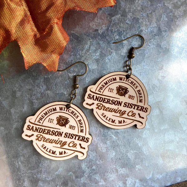 Sanderson Sisters Brewing Co. Whitewashed Wood Earrings