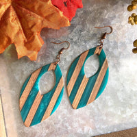 Teal Resin and Wood Hollow Petal Earrings