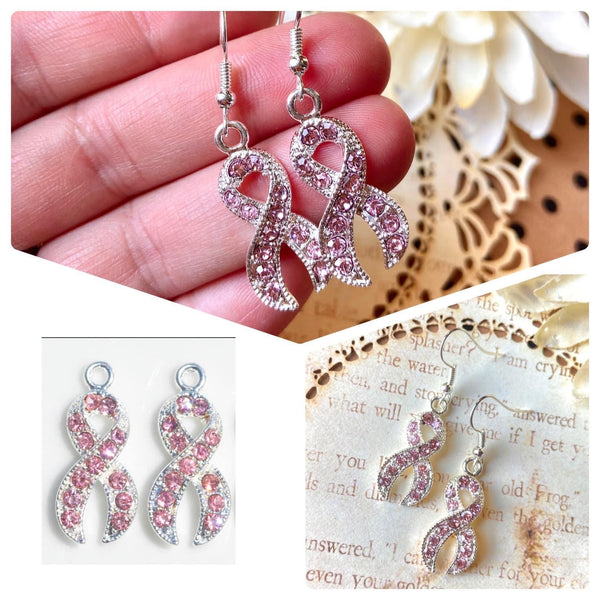 Rhinestone Breast Cancer Ribbon Earrings