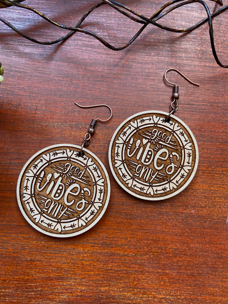 Maple Wood “Good Vibes Only” Earrings