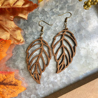 Intricate Wood Leaf Earrings