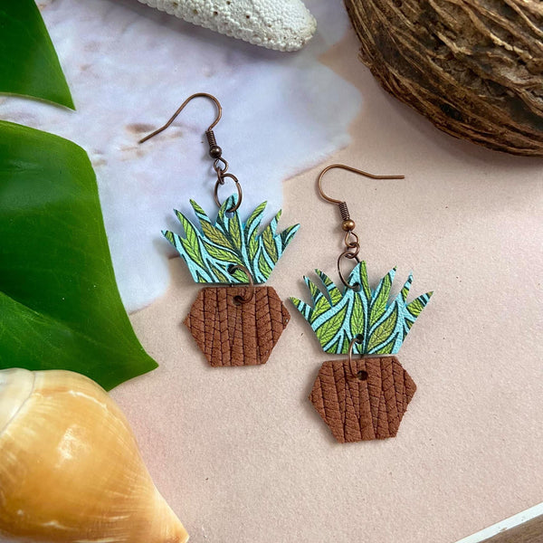 Succulent Leather Earrings