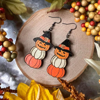 Stacked Halloween Pumpkin Wood Earrings