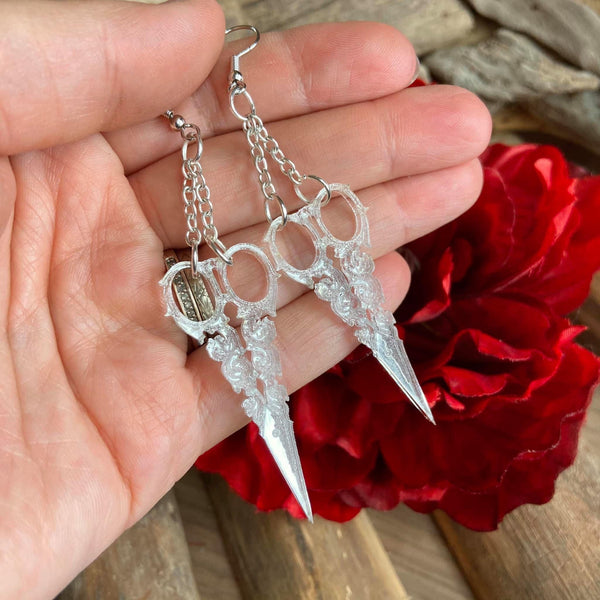 Vintage Engraved Acrylic Scissor Earrings