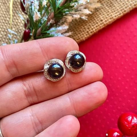 Navy Freshwater Pearl Sterling Silver Stud Earrings