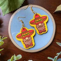 Sombrero Gnome Wood Earrings