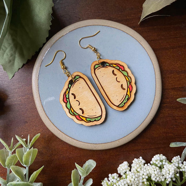 Taco Hand Painted Wood Earrings