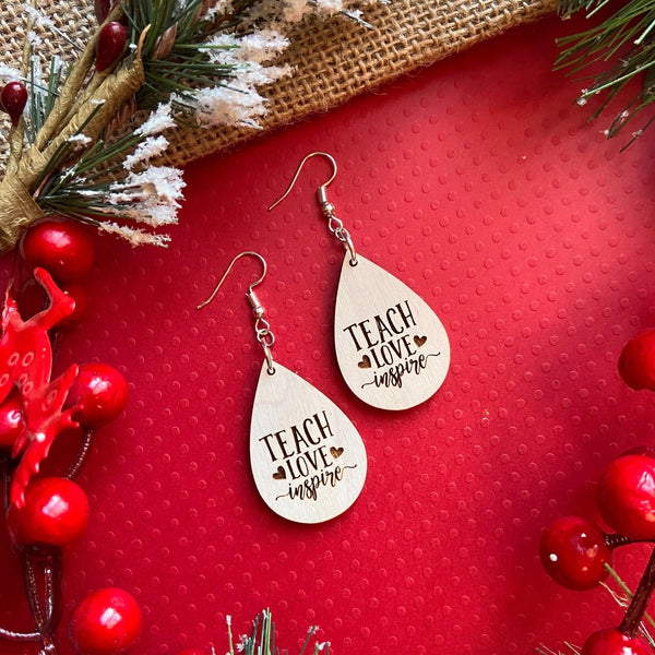 Teach, Love, Inspire Wood Earrings