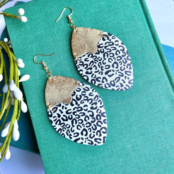 Cheetah and Gold Joined Faux Leather Earrings