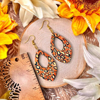 Tangerine Cheetah Wood Petal Earrings